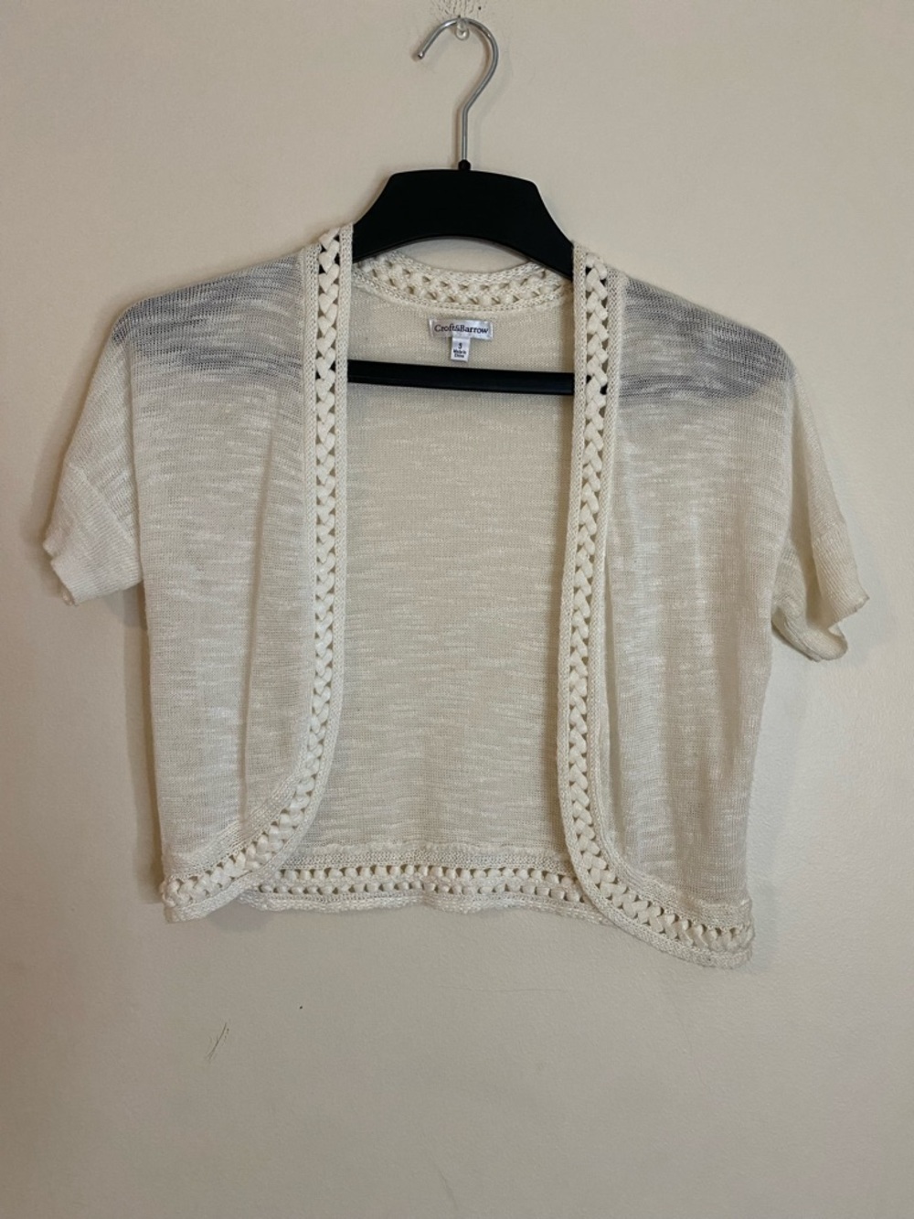 croft & barrow ramie blend Cream Cropped Open-Front crochet Shrug